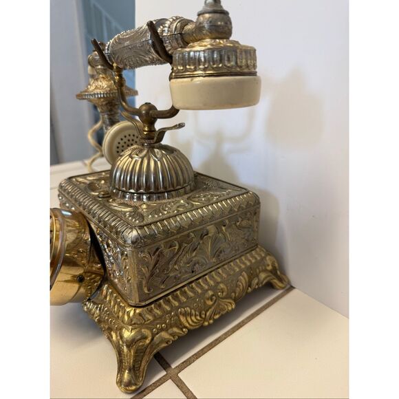 Vintage 70s Dong Jun Baroque Brass Victorian Ornate Rotary Dial Desk Telephone - Picture 2 of 9